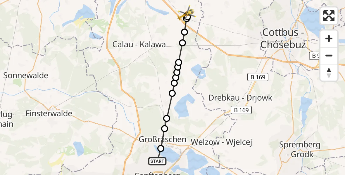 Flugroute Rettungshubschrauber Senftenberg - Stradow, 04 März 2026, 06:12