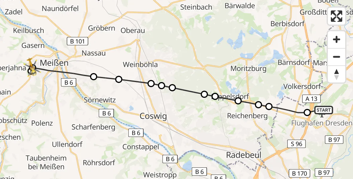Flugroute Rettungshubschrauber Dresden Airport - Meißen, 04 März 2026, 06:57