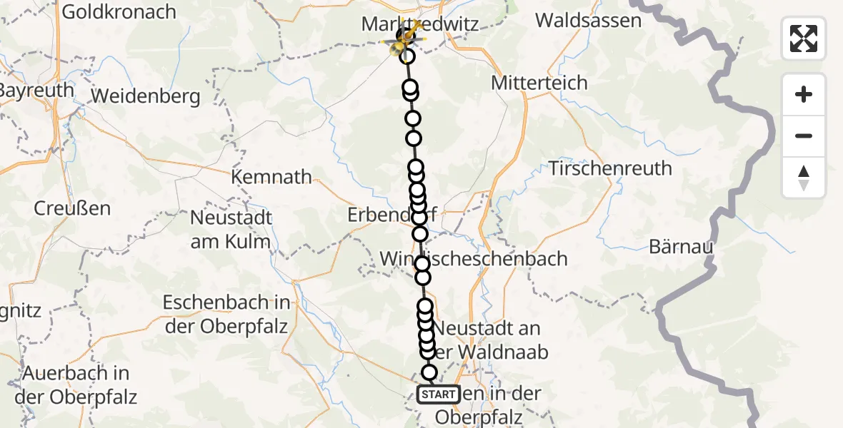 Flugroute Rettungshubschrauber Latsch - Waldershof, 04 März 2026, 07:14