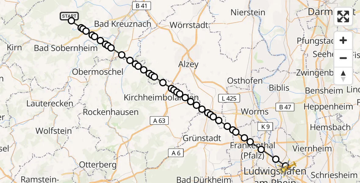 Flugroute Rettungshubschrauber Allenfeld - Neckarstadt-Ost/Wohlgelegen, 04 März 2026, 07:15