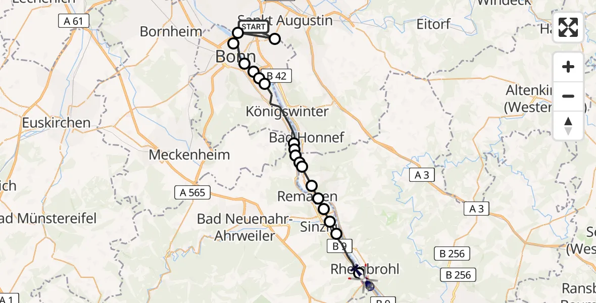 Flugroute Polizeihubschrauber Bonn - Brohl, 04 März 2026, 07:38