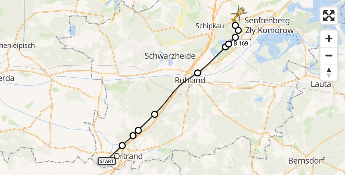 Routekaart van de vlucht: Ambulanzhubschrauber nach Schipkau, Lange Straße