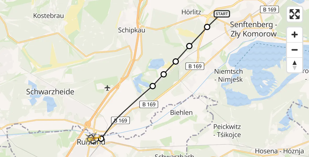 Flugroute Rettungshubschrauber Senftenberg - Ruhland, 04 März 2026, 08:06