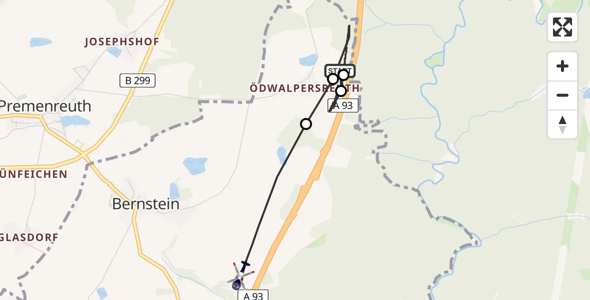 Routekaart van de vlucht: Polizeihubschrauber nach Bernstein, A 93