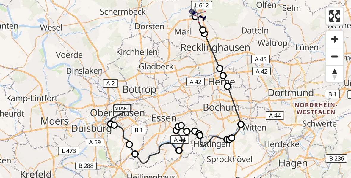 Flugroute Polizeihubschrauber Alt-Oberhausen - Marl, 04 März 2026, 08:15