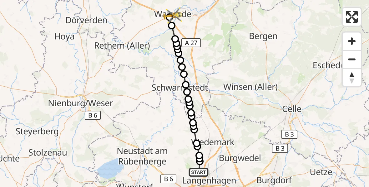 Flugroute Ambulanzhubschrauber Hannover Airport - Walsrode, 04 März 2026, 08:43