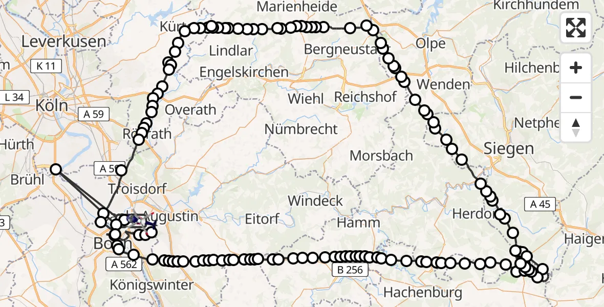 Flugroute Polizeihubschrauber Meindorf - Sankt Augustin, 04 März 2026, 08:44