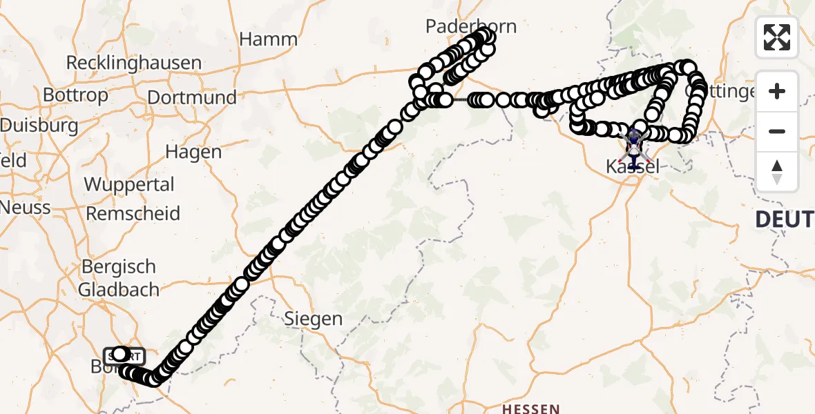 Flugroute Polizeihubschrauber Sankt Augustin - Fuldatal Federal Police Heliport, 04 März 2026, 08:46