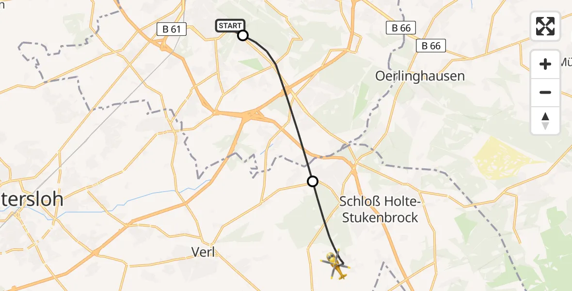 Routekaart van de vlucht: Rettungshubschrauber nach Schloß Holte-Stukenbrock, Wapelweg