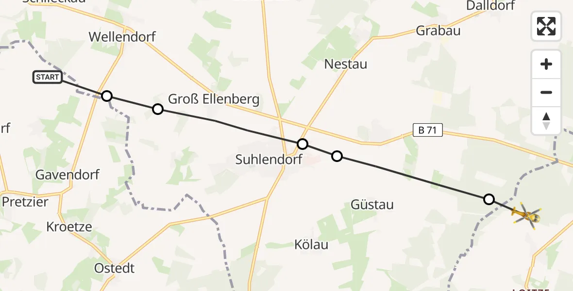 Flugroute Rettungshubschrauber Wieren - Schnega, 04 März 2026, 09:00