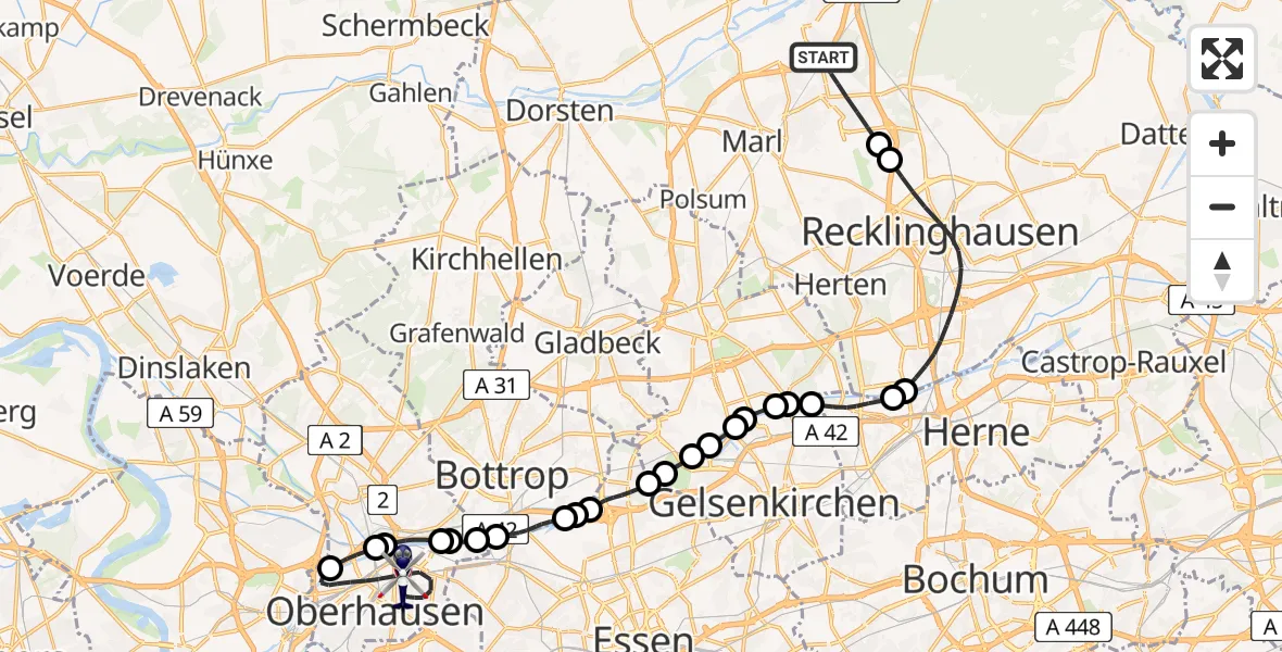Flugroute Polizeihubschrauber Marl - Alt-Oberhausen, 04 März 2026, 09:08