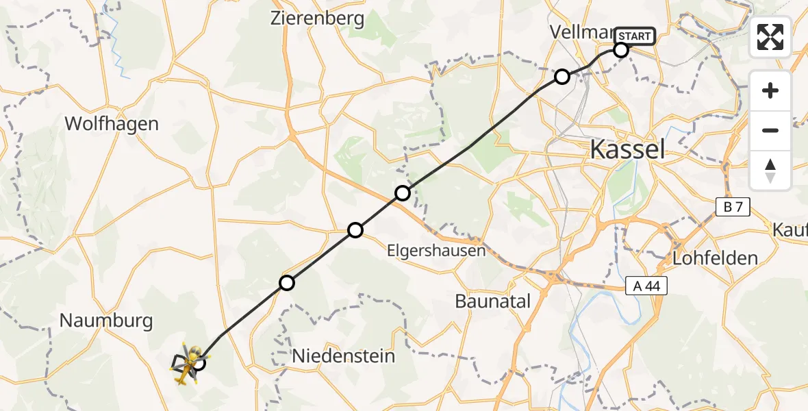 Flugroute Rettungshubschrauber Fuldatal Federal Police Heliport - Elbenberg, 04 März 2026, 09:12