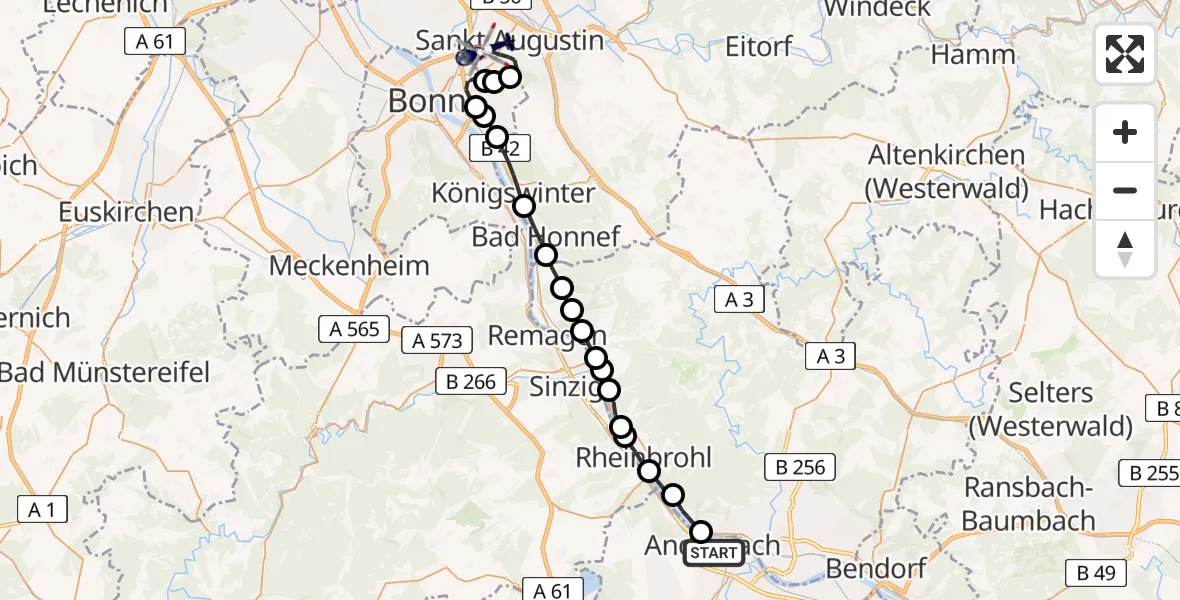 Routekaart van de vlucht: Polizeihubschrauber nach Bonn-Hangelar Airfield