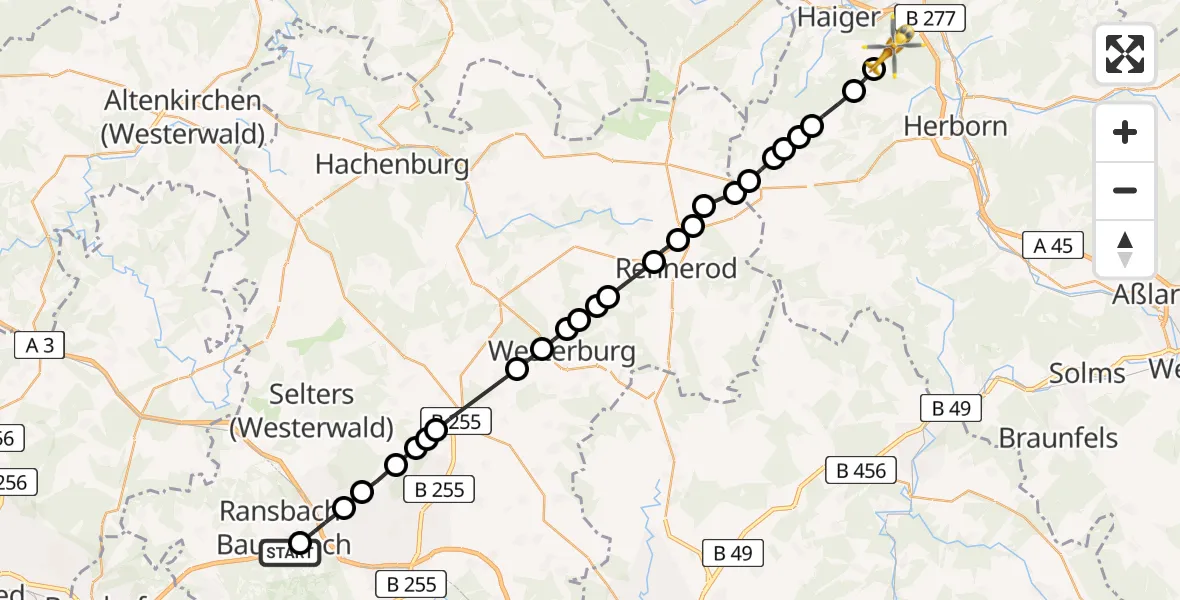 Flugroute Ambulanzhubschrauber Ransbach-Baumbach - Donsbach, 04 März 2026, 09:23