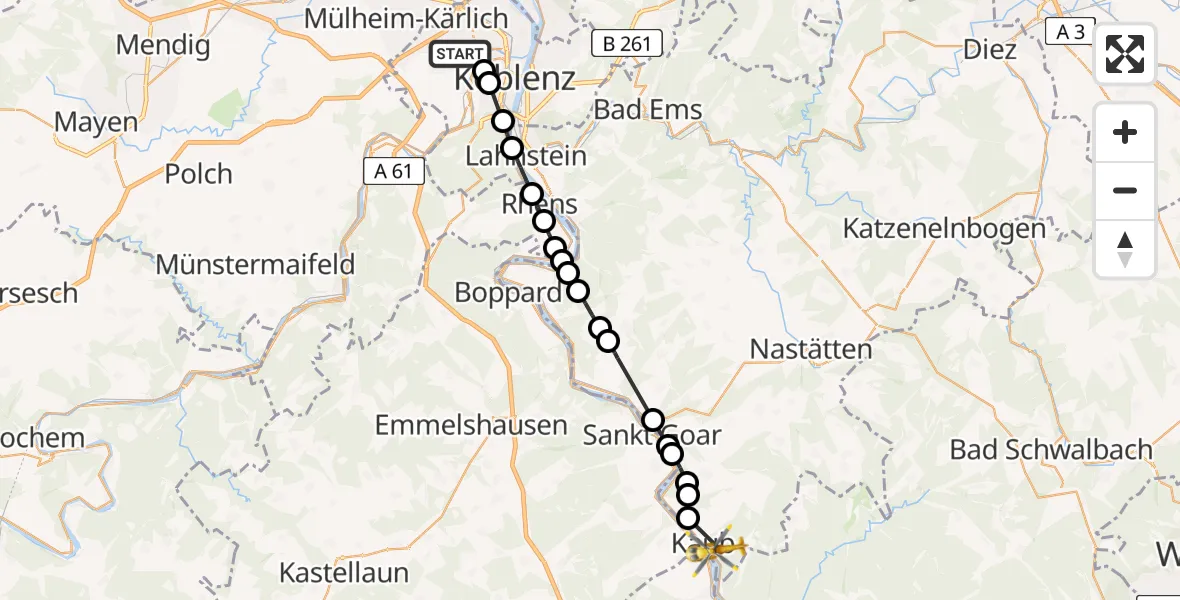 Flugroute Rettungshubschrauber Koblenz - Kaub, 04 März 2026, 09:24