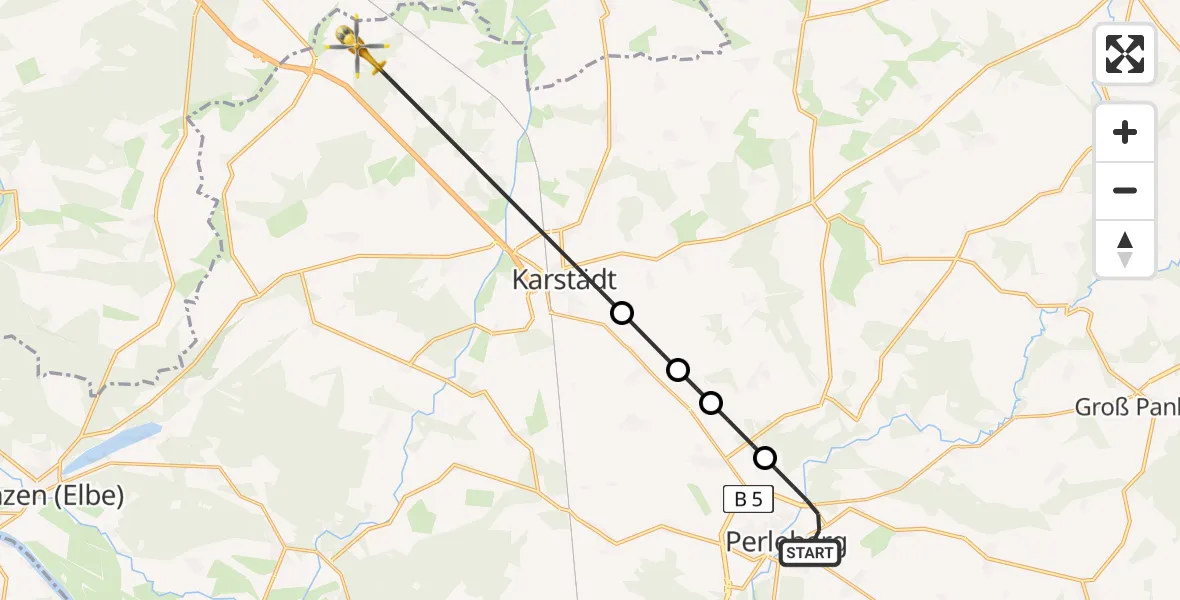 Flugroute Rettungshubschrauber Perleberg - Karstädt, 04 März 2026, 09:26
