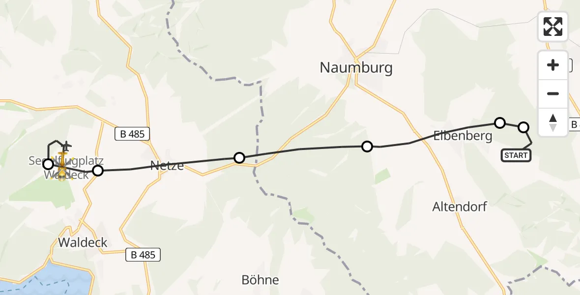 Flugroute Rettungshubschrauber Elbenberg - Waldeck Airfield, 04 März 2026, 09:27
