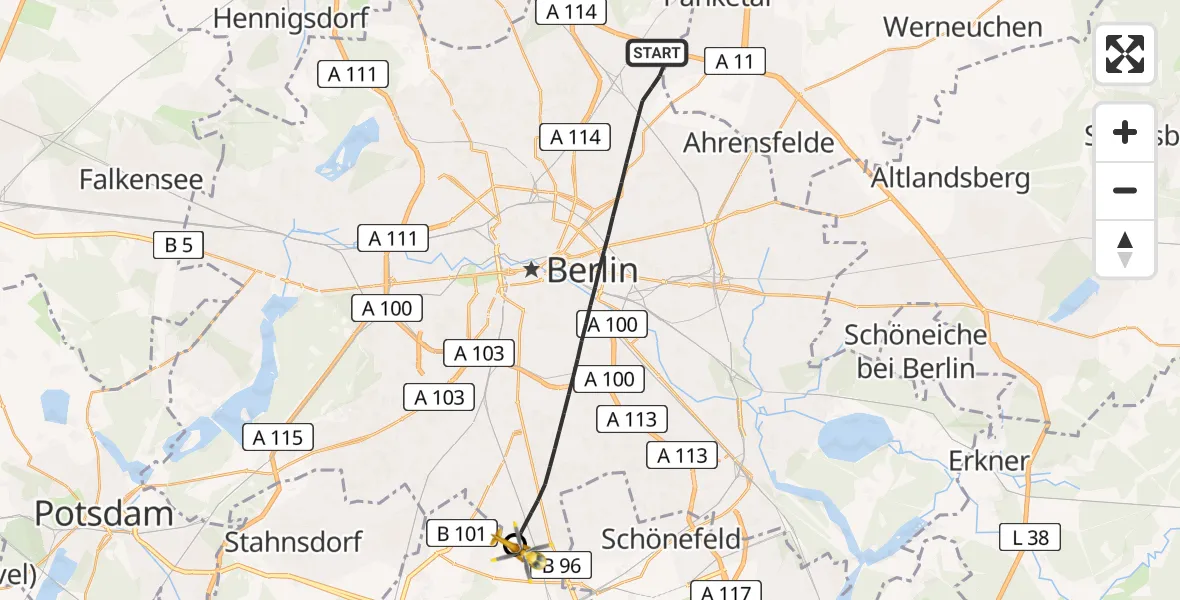 Flugroute Rettungshubschrauber Berlin - Heinersdorf, 04 März 2026, 09:29