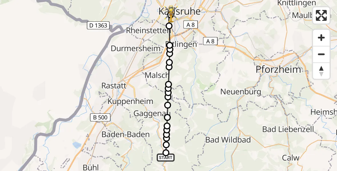 Routekaart van de vlucht: Rettungshubschrauber nach Sankt Vincentius Hospital Heliport