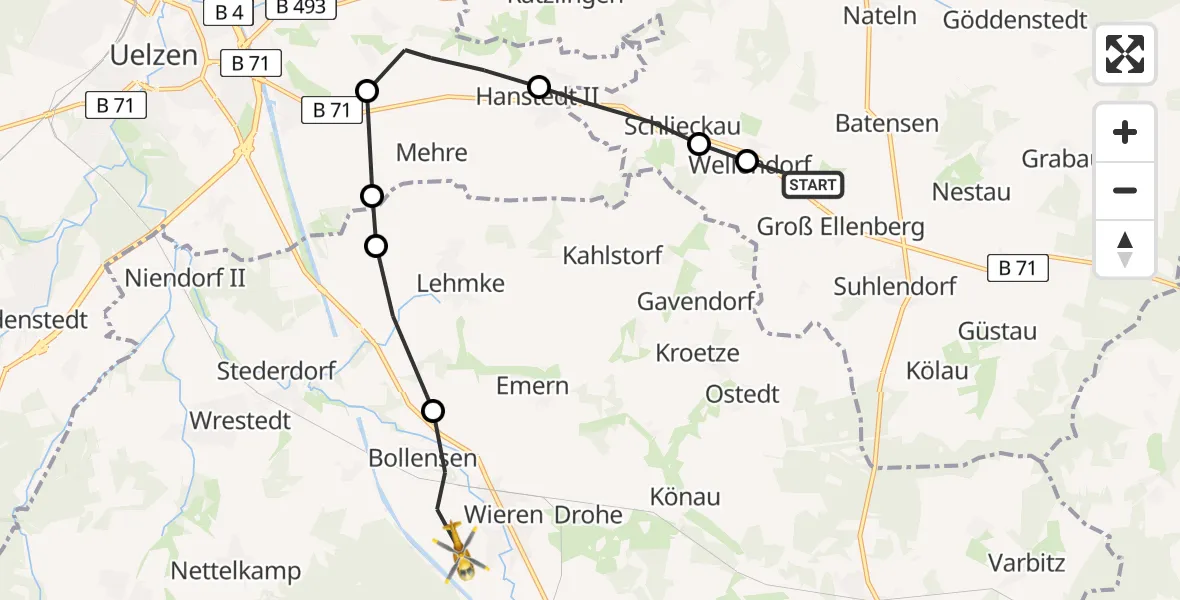 Flugroute Rettungshubschrauber Batensen - Wieren, 04 März 2026, 09:34
