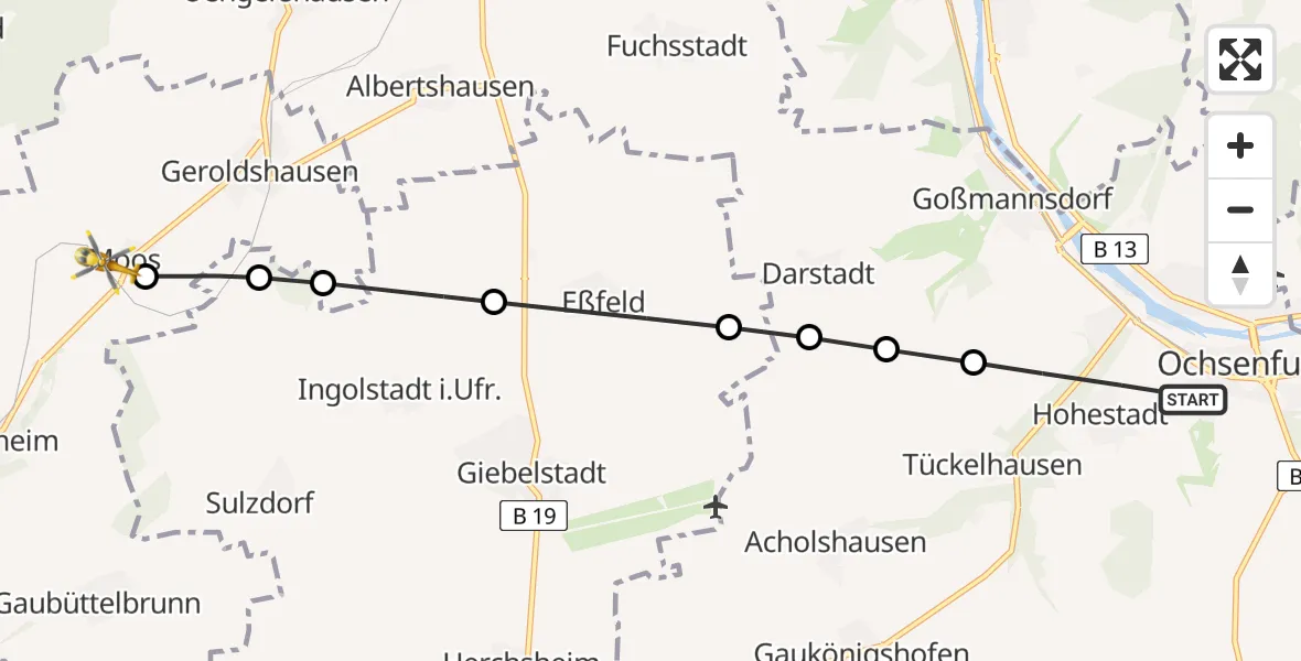 Flugroute Rettungshubschrauber Hohestadt - Moos, 04 März 2026, 09:45