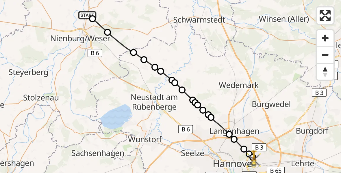 Flugroute Rettungshubschrauber Drakenburg - Hannover Air Rescue Heliport (Christoph 4), 04 März 2026, 09:52
