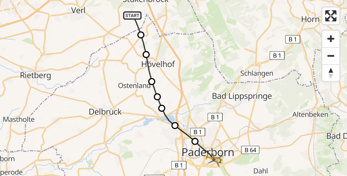 Flugroute Rettungshubschrauber Schloß Holte-Stukenbrock - Paderborn, 04 März 2026, 09:54
