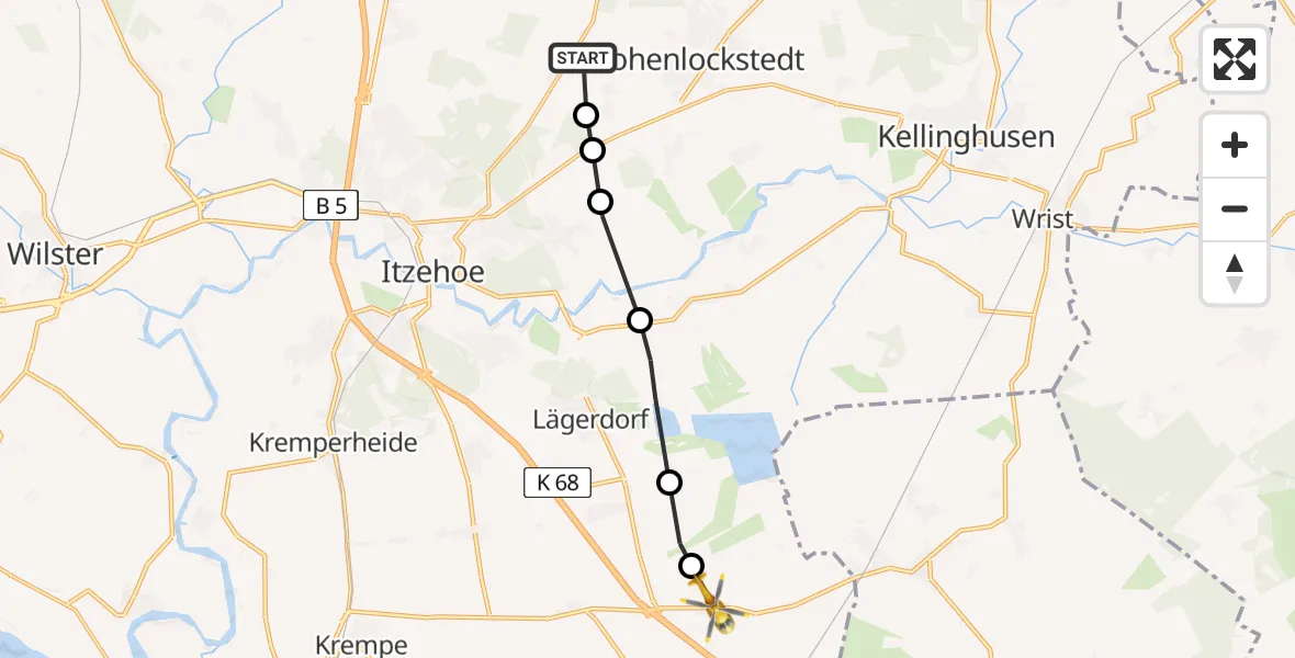 Routekaart van de vlucht: Rettungshubschrauber nach Hohenfelde, Dorfstraße
