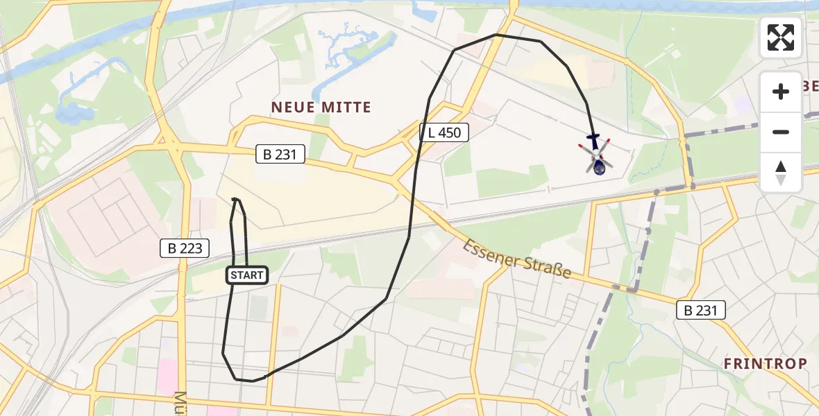 Flugroute Polizeihubschrauber Alt-Oberhausen - Alt-Oberhausen, 04 März 2026, 10:01