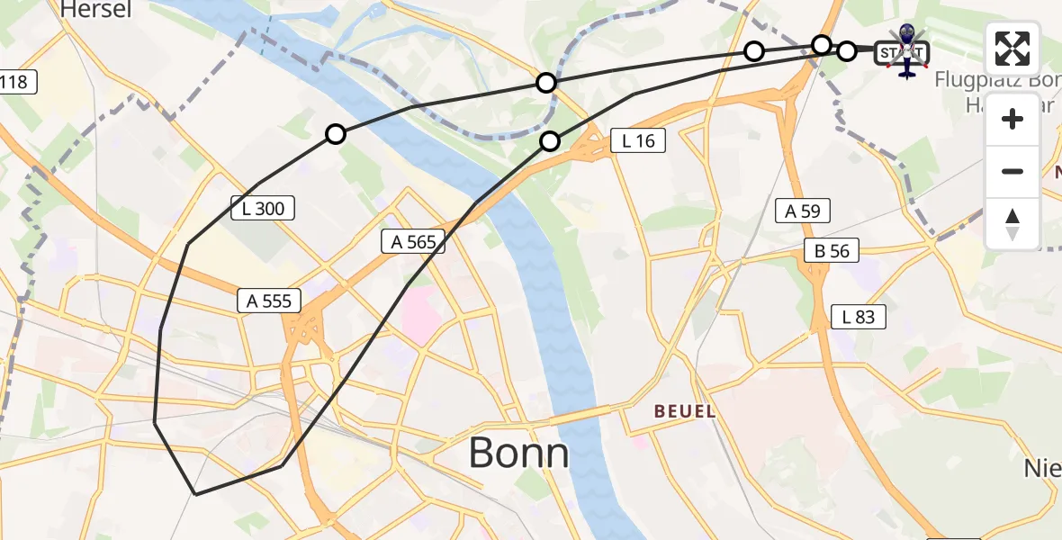 Routekaart van de vlucht: Polizeihubschrauber nach Sankt Augustin, Richthofenstraße