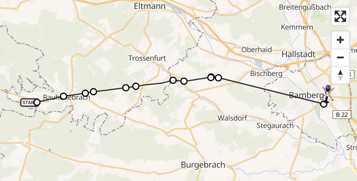 Flugroute Polizeihubschrauber Geusfeld - Bamberg, 04 März 2026, 10:16