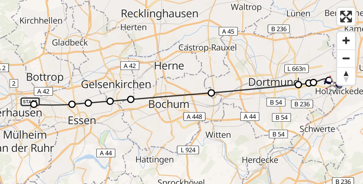 Flugroute Polizeihubschrauber Alt-Oberhausen - Dortmund Airport, 04 März 2026, 10:17