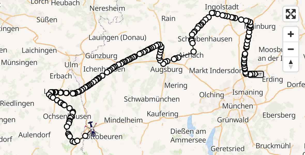 Routekaart van de vlucht: Polizeihubschrauber nach Memmingen, St.-Hildegard-Weg