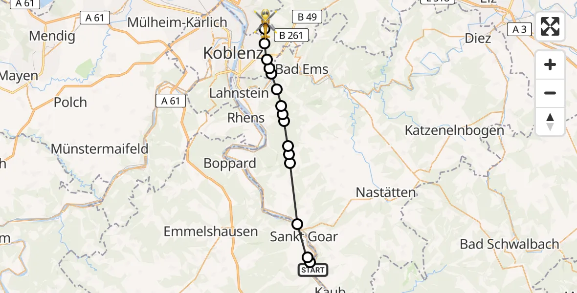 Flugroute Rettungshubschrauber Kaub - Urbar, 04 März 2026, 10:19