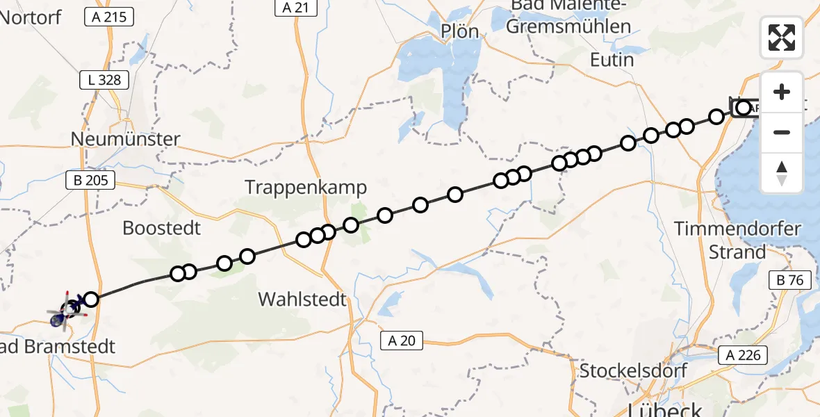 Routekaart van de vlucht: Polizeihubschrauber nach Bad Bramstedt Heliport