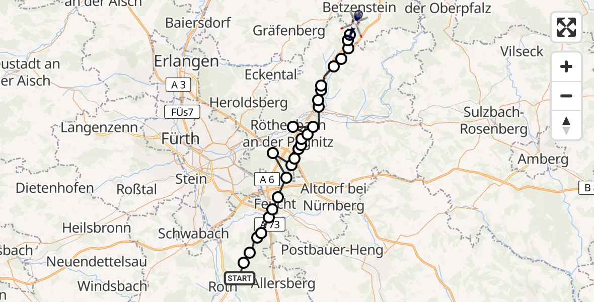 Flugroute Polizeihubschrauber Meckenlohe - Spies, 04 März 2026, 10:25