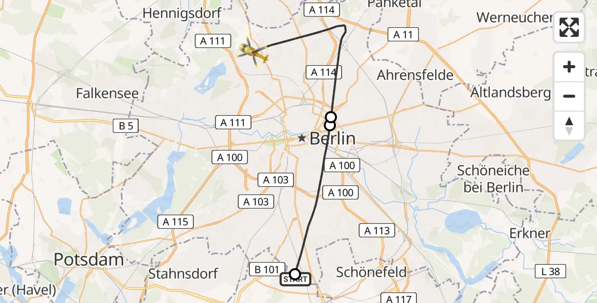 Flugroute Rettungshubschrauber Heinersdorf - Berlin, 04 März 2026, 10:28