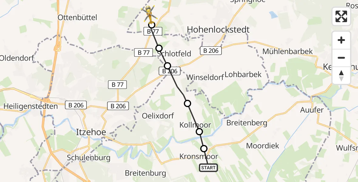 Routekaart van de vlucht: Rettungshubschrauber nach Hohenlockstedt, Hungriger Wolf