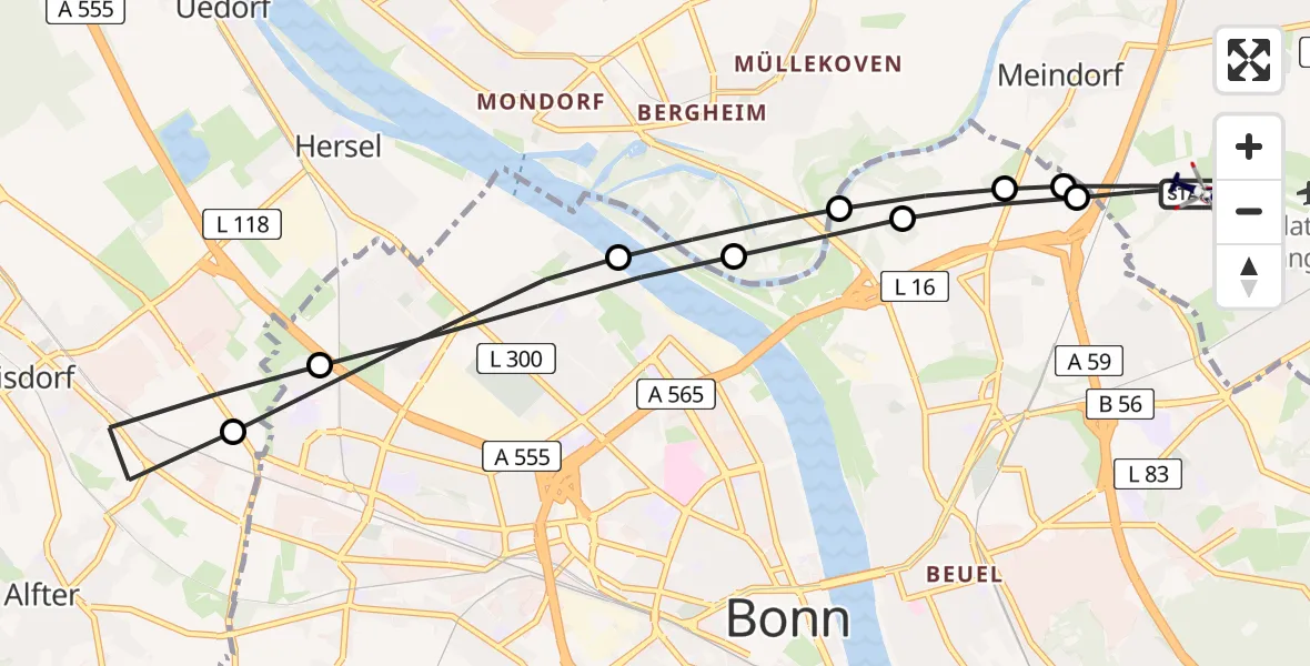 Flugroute Polizeihubschrauber Sankt Augustin - Sankt Augustin, 04 März 2026, 10:54