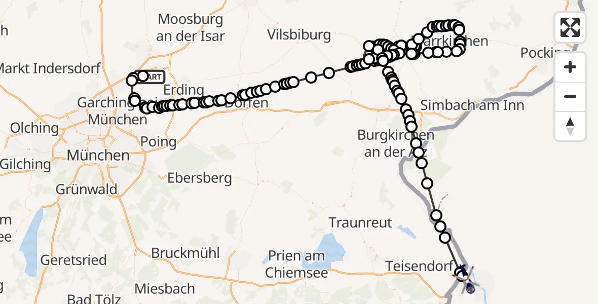 Routekaart van de vlucht: Polizeihubschrauber nach Rott