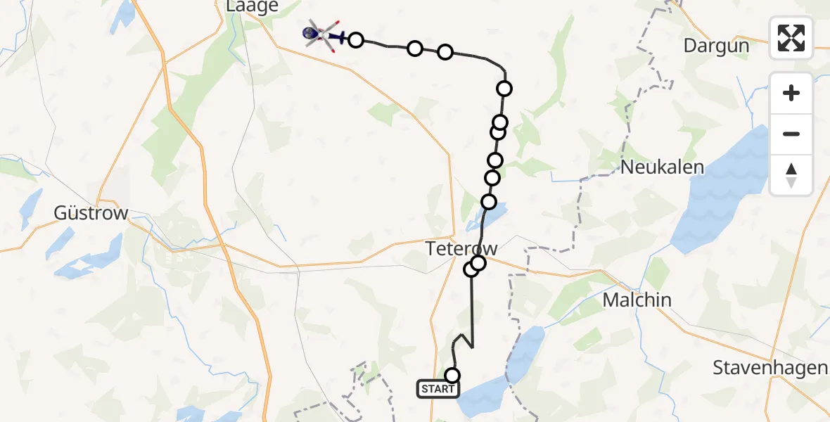 Routekaart van de vlucht: Polizeihubschrauber nach Laage, Jahmen