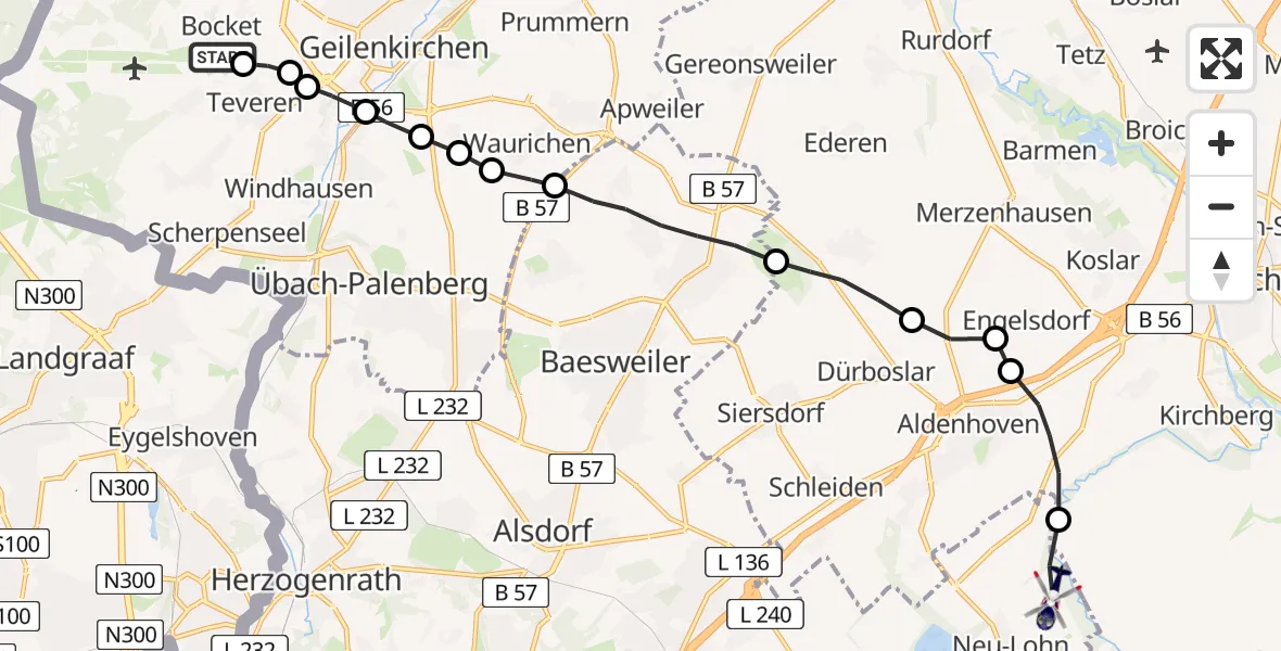 Routekaart van de vlucht: Polizeihubschrauber nach Inden, Himmelsleiterbrücke