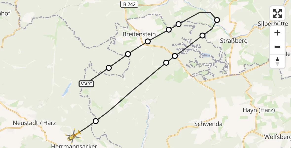 Routekaart van de vlucht: Rettungshubschrauber nach Herrmannsacker, Breitensteiner Chaussee