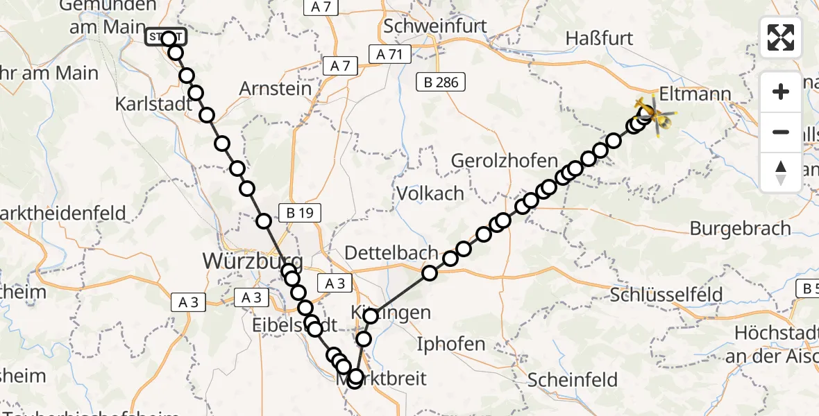 Routekaart van de vlucht: Rettungshubschrauber nach Oberschleichach, Sandersgrund