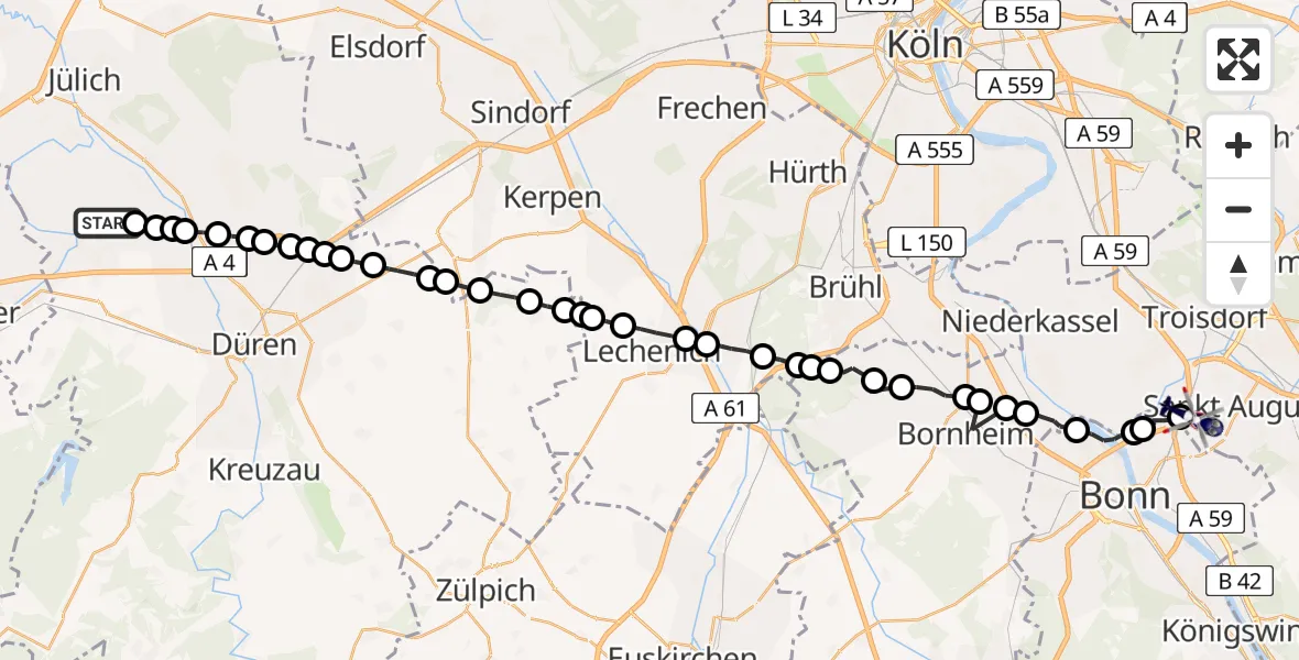 Flugroute Polizeihubschrauber Lucherberg - Sankt Augustin, 04 März 2026, 11:40