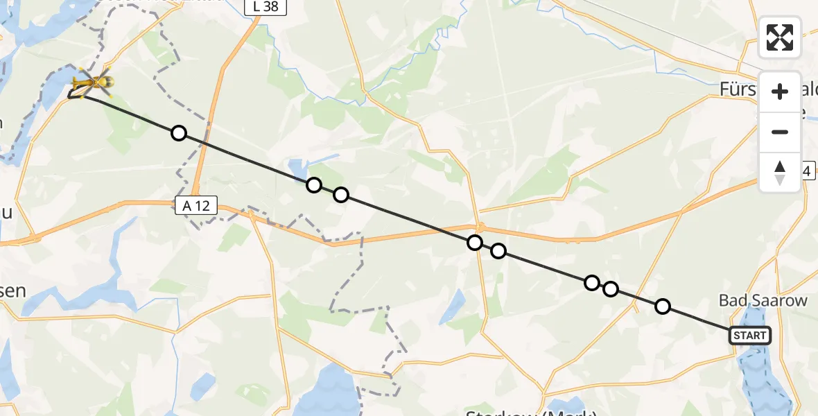 Flugroute Rettungshubschrauber Bad Saarow - Königs Wusterhausen, 04 März 2026, 11:42
