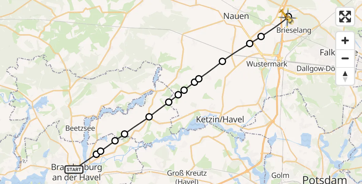 Routekaart van de vlucht: Rettungshubschrauber nach Brieselang, Havellandstraße