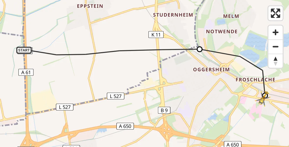 Flugroute Rettungshubschrauber Frankenthal (Pfalz) - Ludwigshafen Accident Hospital Heliport, 04 März 2026, 11:48