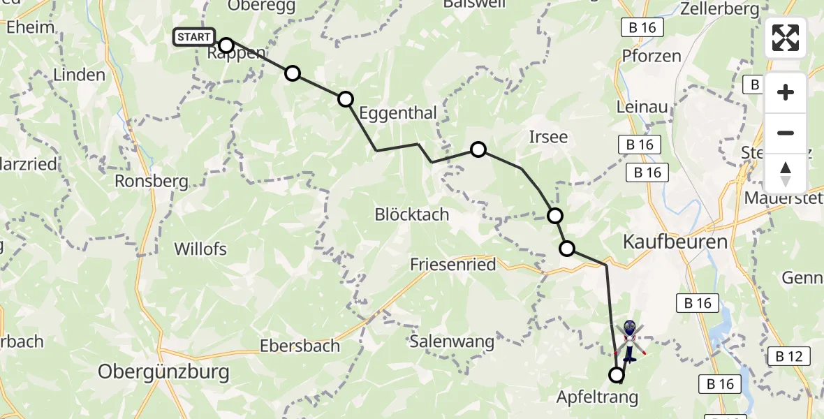 Routekaart van de vlucht: Polizeihubschrauber nach Kaufbeuren, Apfeltranger Straße