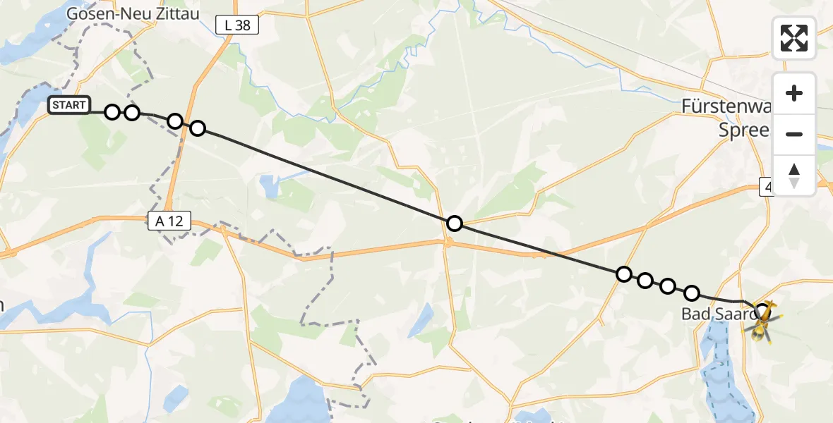Flugroute Rettungshubschrauber Königs Wusterhausen - Bad Saarow, 04 März 2026, 12:13